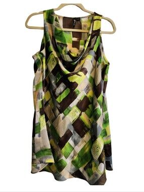 Green Multi Drape Neck Blouse, Sz L